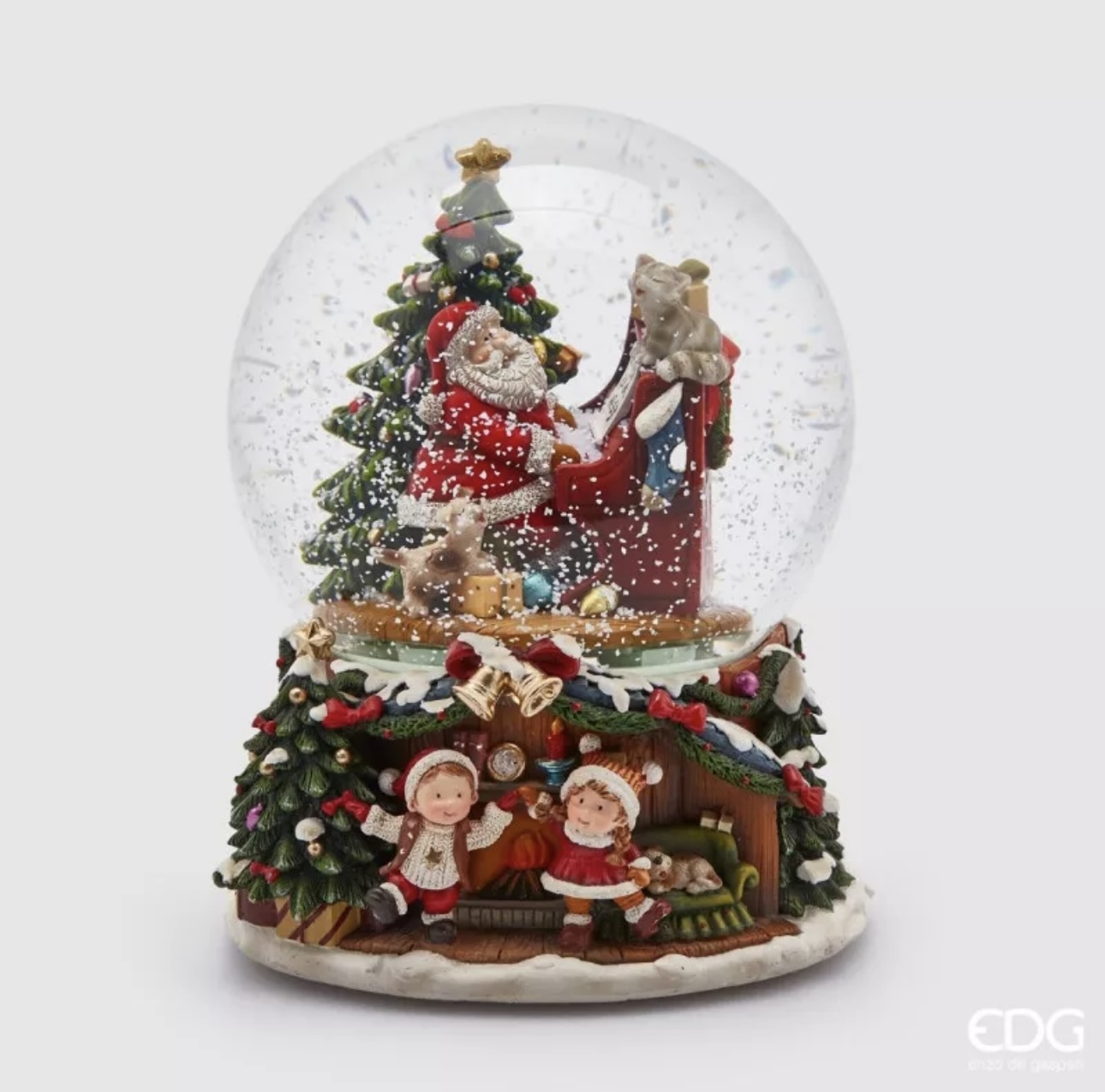 Sfera Acqua Babbo Natale con Piano H 21 Cm D 16 Cm Led Musica edg